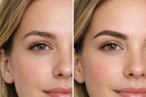 Before and after eyebrow transformation on a woman.