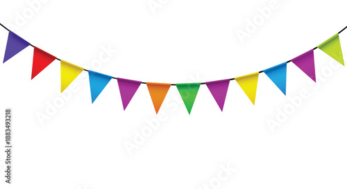 Colorful triangular pennant banner with multicolored flags