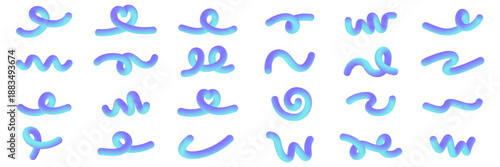 Blue and purple curves form modern design elements. Abstract gradient line shapes with fluid create dynamic patterns. Vector illustration isolated on white.