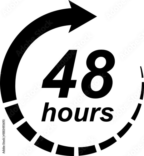 Forty eight hours left countdown timer icon with clock arrow for limited time offer, promotion sale badge, 48 hours remaining time indicator label for e-commerce marketing and social media advertising
