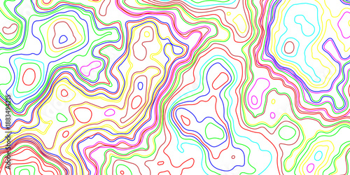 Topographic Map with Detailed Contour Lines in Multiple Colors, Abstract Geographic Design, Clean Vector Illustration on a White Background