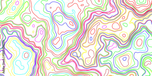 Topographic Map with Detailed Contour Lines in Multiple Colors, Abstract Geographic Design, Clean Vector Illustration on a White Background