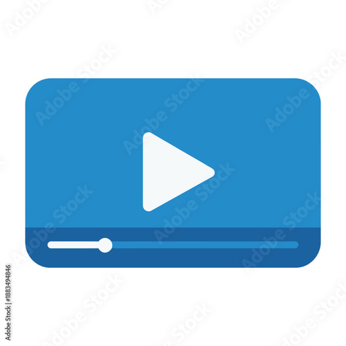 Blue video player icon displays a central white play button.
