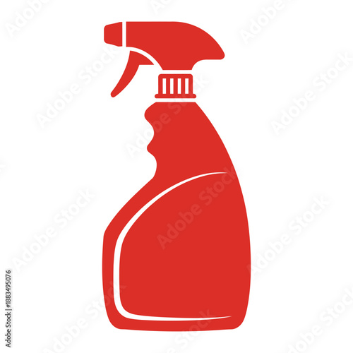 Red cleaning spray bottle silhouette for household product.
