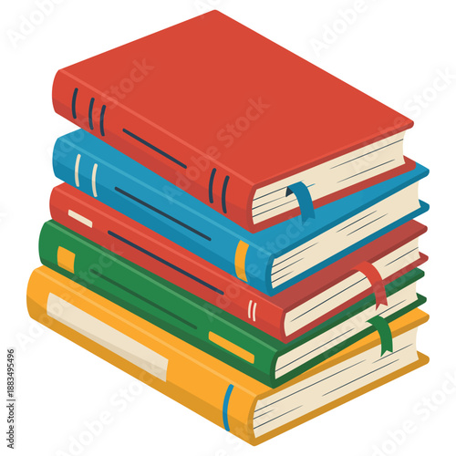 Stack of five hardcover books shows colorful knowledge.