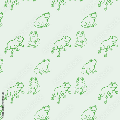 Pattern con disegni a mano libera di rane verdi 