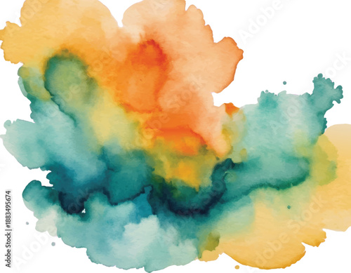 hand drawn abstract blurred colorful watercolor stain on transparent background