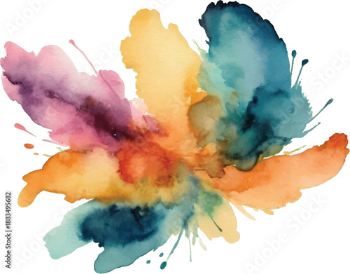 hand drawn abstract blurred colorful watercolor stain on transparent background