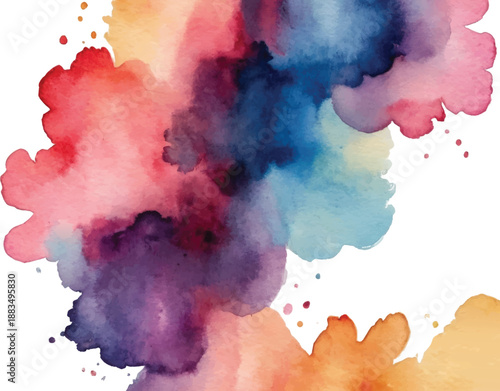 hand drawn abstract blurred colorful watercolor stain on transparent background