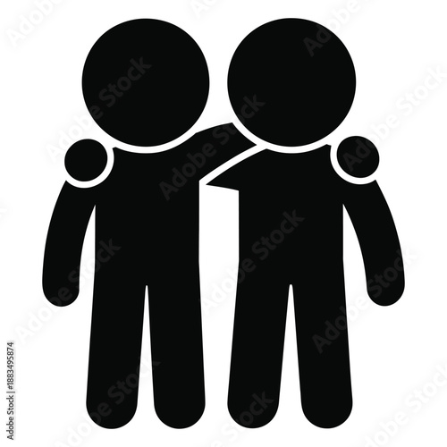 Two simplified figures show strong friendship embracing with an.