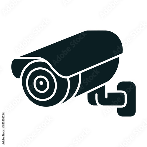 Black surveillance camera icon is mounted on a wall bracket.