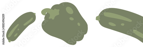 Art & Illustration Fresh Cucumber And Green Pepper Vector Illustration, Healthy Organic Vegetables For Web And Banners