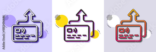 Credit card line icon. Halftone dotted pattern. Gradient icon with grain shadow. Send money payment sign. Receive transaction symbol. Line card icon. Various designs. Vector