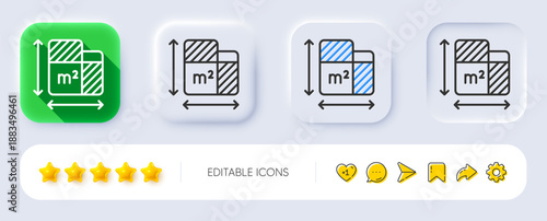Floor plan line icon. Neumorphic, Flat shadow, 3d buttons. Room dimension sign. House area measurement symbol. Line floor plan icon. Social media icons. Vector