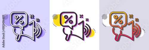 Discounts offer line icon. Halftone dotted pattern. Gradient icon with grain shadow. Sale promotion sign. Megaphone offer symbol. Line discounts offer icon. Various designs. Vector