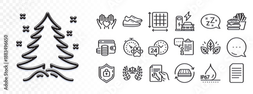Dog competition, Burger and 24h service line icons for web app. Glare of light effect. Message icon. Pack of Hold heart, Charging station, Christmas tree pictogram icons. Vector