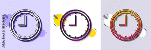 Clock line icon. Halftone dotted pattern. Gradient icon with grain shadow. Time sign. Office Watch or Timer symbol. Line time icon. Various designs. Vector