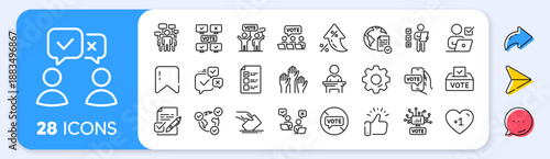 Voting line icons. Interest rate, AI generate, Inflation icons. Public Election, Vote Box, Ballot Paper icons. Candidate, Politics voting and People vote. Vector