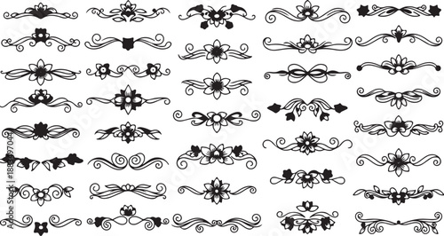 Vintage ornate divider set with floral elements Vector