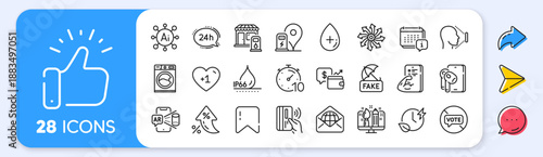 Web mail, Charging time and Timer line icons. Interest rate, AI generate, Inflation icons. Pack of Earphones, Fitness, Face id icon. Stop voting, Creative design, Calendar pictogram. Vector
