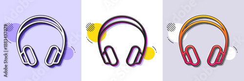 Headphones line icon. Halftone dotted pattern. Gradient icon with grain shadow. Music listening device sign. DJ or Audio symbol. Line headphones icon. Various designs. Vector