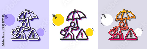 Risk management line icon. Halftone dotted pattern. Gradient icon with grain shadow. Insurance umbrella sign. Danger warning symbol. Line risk management icon. Various designs. Vector