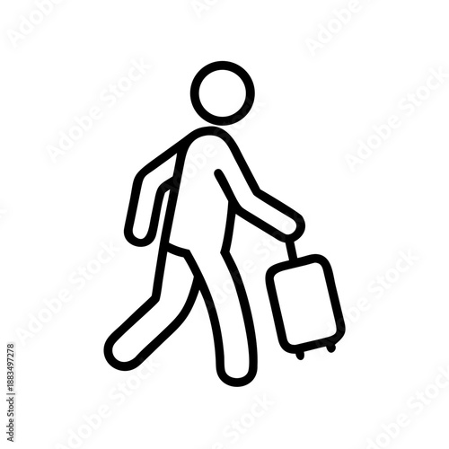Traveler icon carrying suitcase representing adventure and exploration in minimalist design
