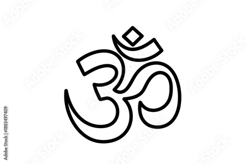 Black line art of om symbol on, representing spirituality and hinduism