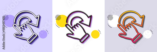 Rotation gesture line icon. Halftone dotted pattern. Gradient icon with grain shadow. Slide arrow sign. Swipe action symbol. Line rotation gesture icon. Various designs. Vector