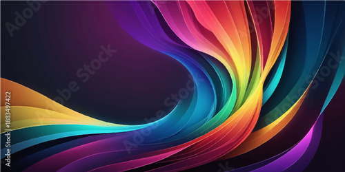 Abstract colorful wave background featuring a glowing rainbow flow of purple and blue fractal lines in a bright motion design for an artistic wallpaper texture