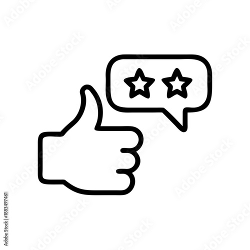 Feedback icon with thumbs up and stars representing customer reviews in minimalist design