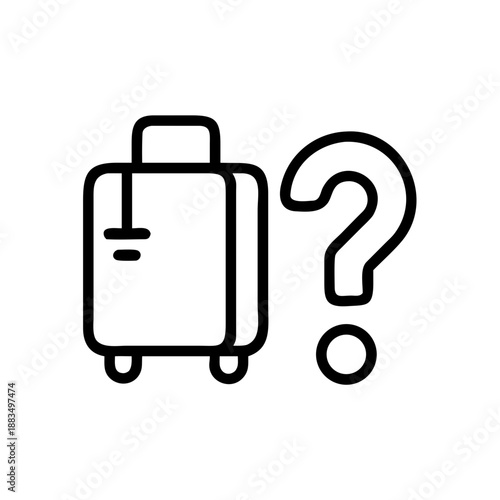 Lost luggage concept with suitcase and question mark symbolizing travel issues in minimalist design