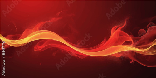 An abstract red smoke background featuring dynamic glowing waves and fractal fire lines creates a dark motion art wallpaper with a curved flame pattern and energy effect design