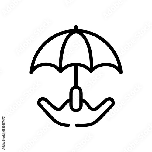 Insurance concept featuring umbrella and hand symbolizing protection and security in minimalist design