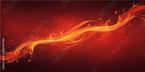 Abstract red fire background with fiery orange flames and yellow heat waves creates a burning energy design featuring a hot smoke explosion and glowing inferno light