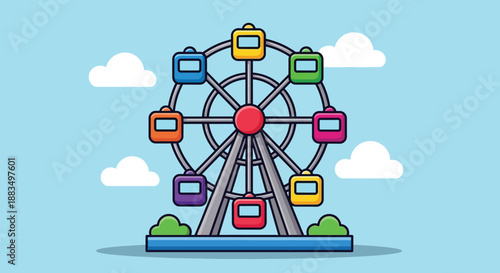 Colorful Ferris Wheel Illustration in an Amusement Park.