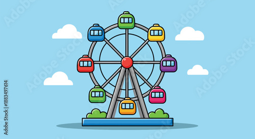Colorful Ferris Wheel Illustration on a Bright Blue Sky Background.