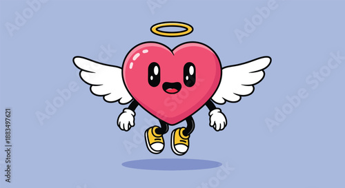 Cute Angel Heart Character with Wings and Halo.