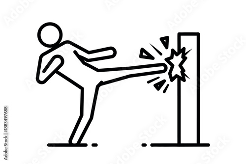 Stick figure kicking a wall with a burst of energy