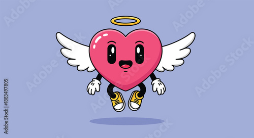 Cute Heart Angel with Wings and Halo Floating.