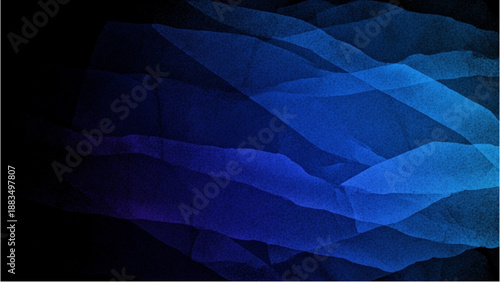 Abstract blue polygonal shapes layered and textured against a dark background from a frontal view