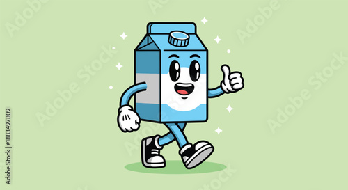 Cute Milk Carton Character Walking and Giving Thumbs Up.