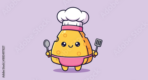 Cute Cheese Chef Character Holding Utensils Cartoon.
