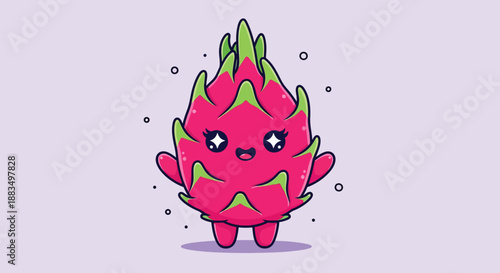 Cute Dragon Fruit Cartoon Character Illustration.