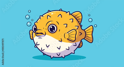Cute Puffer Fish Cartoon Illustration.