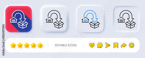 Moving service line icon. Neumorphic, Flat shadow, 3d buttons. Packing things sign. Things transportation symbol. Line moving service icon. Social media icons. Vector