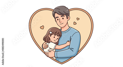 Father and Daughter Embracing in a HeartShaped Frame.