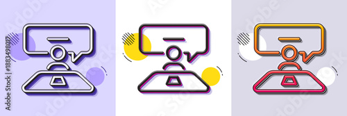 Interview job line icon. Halftone dotted pattern. Gradient icon with grain shadow. Business management sign. Human resources symbol. Line interview job icon. Various designs. Vector