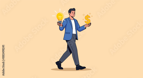Man Holding Light Bulb and Money Symbol Ideas.