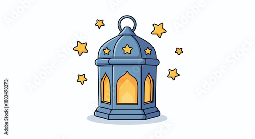 Ramadan Lantern with Glowing Stars Illustration.